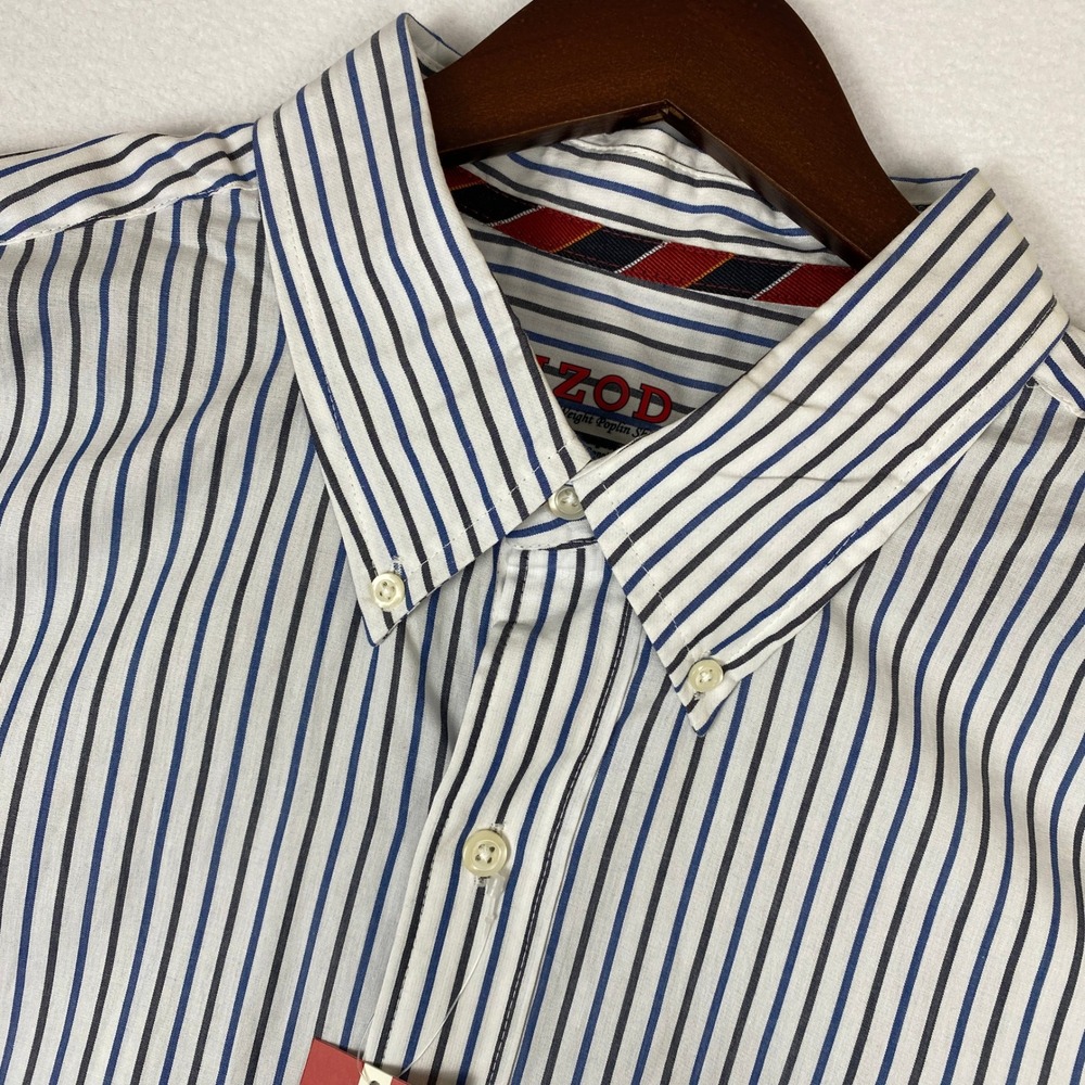 NEW Izod Lightweight Poplin Shirt Men's XL Vertical Stripe Long Sleeve Academia